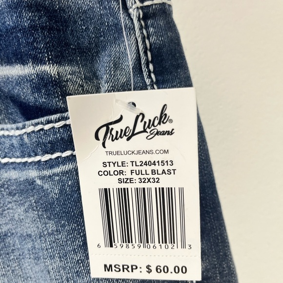 True Luck Men`s Jeans Straight Medium Wash 32x32 NWT $60 Embroidered - Picture 2 of 10